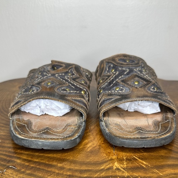 Guess Y2K Studded Distressed Brown Leather Sandals Mens Size 9 - Picture 5 of 14